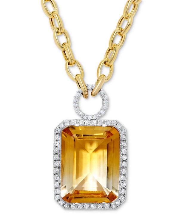 Citrine (22 ct) and Diamond Pendant in 14k Gold