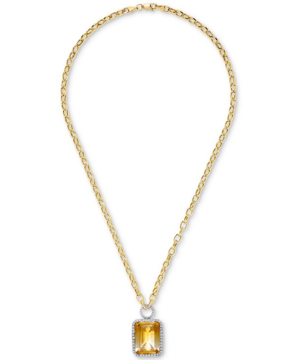 Citrine (22 ct) and Diamond Pendant in 14k Gold