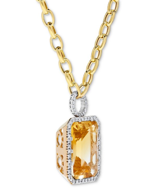 Citrine (22 ct) and Diamond Pendant in 14k Gold