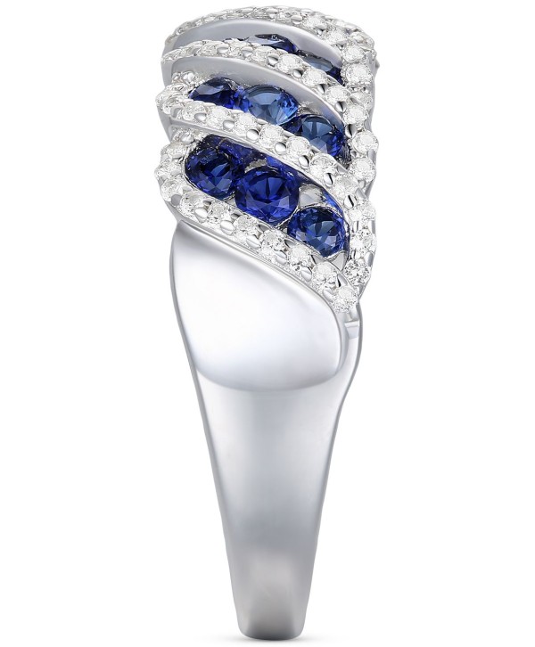 Sapphire (1 ct) & Diamond (1/3 ct) Diagonal Cluster Ring