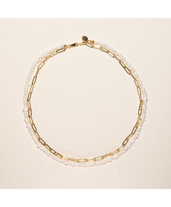 18K Gold Plated Paper Clip Chain with Freshwater Pearls