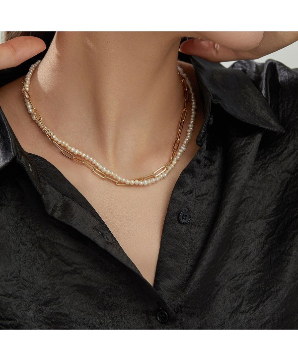 18K Gold Plated Paper Clip Chain with Freshwater Pearls