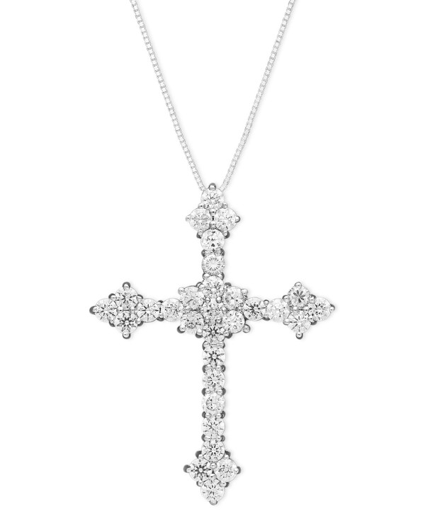 Diamond Flower Cross Pendant Necklace in 14k White Gold (1-1/2 ct)