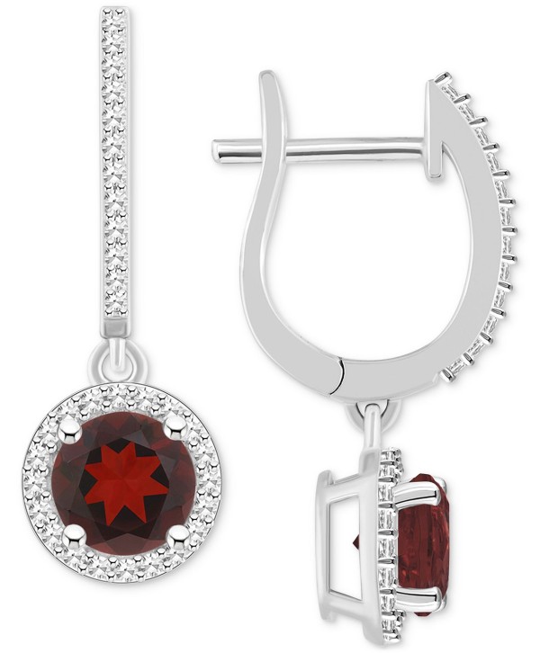 Rhodolite Garnet (2-1/5 ct) & Diamond (1/3 ct) Leverback Drop Earrings