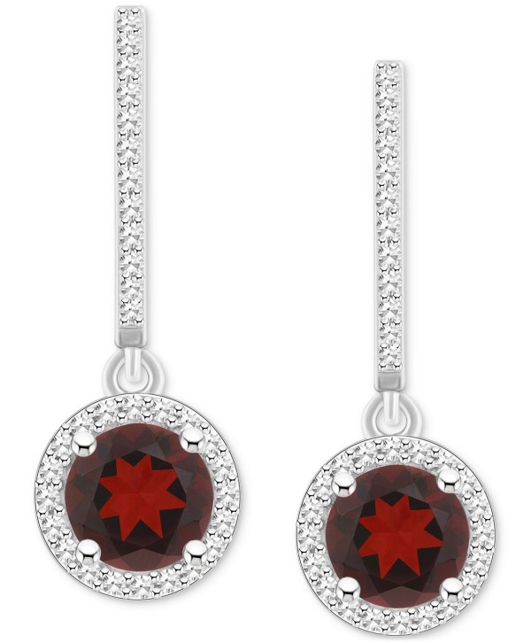 Rhodolite Garnet (2-1/5 ct) & Diamond (1/3 ct) Leverback Drop Earrings