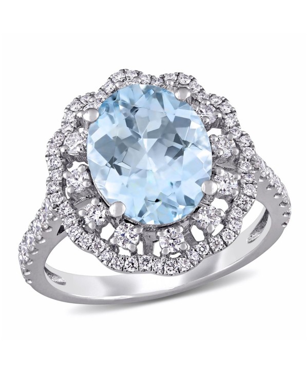 Aquamarine (2 3/4 ct) and Diamond (3/4 ct) Halo Ring in 14k White Gold