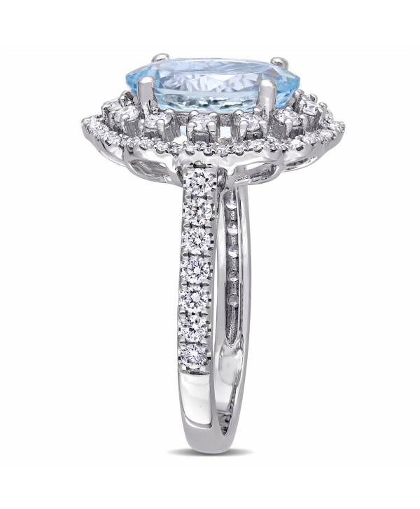 Aquamarine (2 3/4 ct) and Diamond (3/4 ct) Halo Ring in 14k White Gold