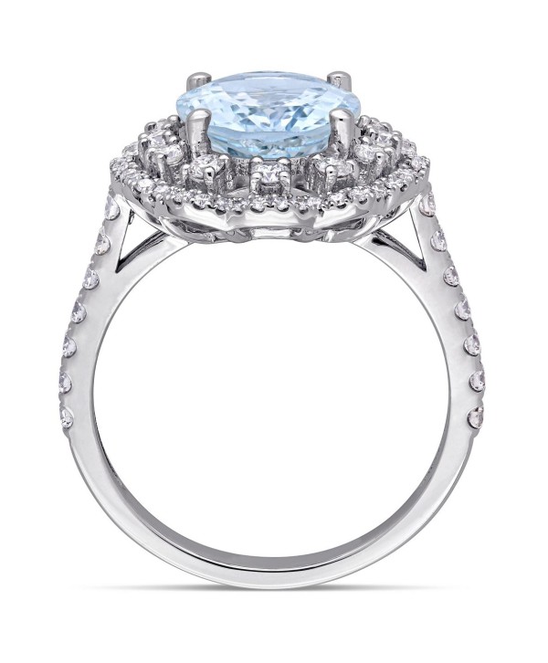 Aquamarine (2 3/4 ct) and Diamond (3/4 ct) Halo Ring in 14k White Gold