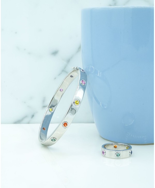 Multi-Sapphire Bangle Bracelet (1-1/3 ct) in Sterling Silver