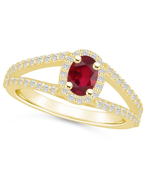 Ruby (5/8 ct) and Diamond (1/2 ct) Halo Ring