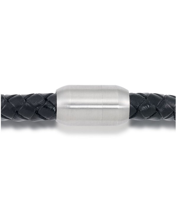 Men's Black Leather Head Bracelet in Stainless Steel