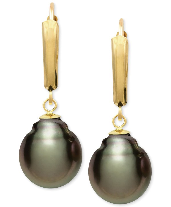 Tahitian Pearl (10mm) Leverback Earrings in 14k Gold