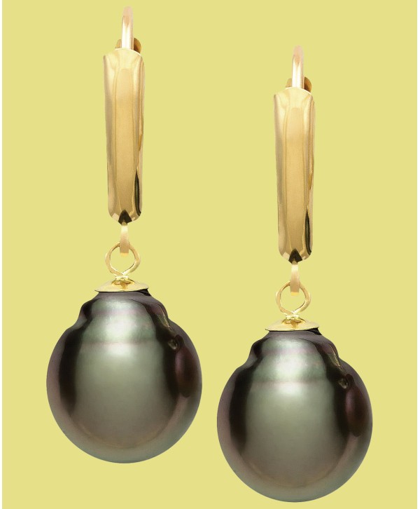 Tahitian Pearl (10mm) Leverback Earrings in 14k Gold