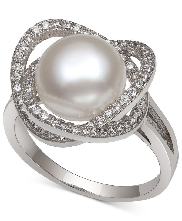 Cultured Freshwater Pearl (9mm) & Cubic Zirconia Statement Ring