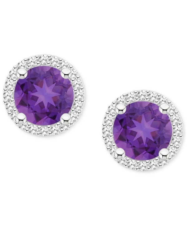 Amethyst (1-1/2 ct) & Diamond (1/5 ct) Halo Stud Earrings