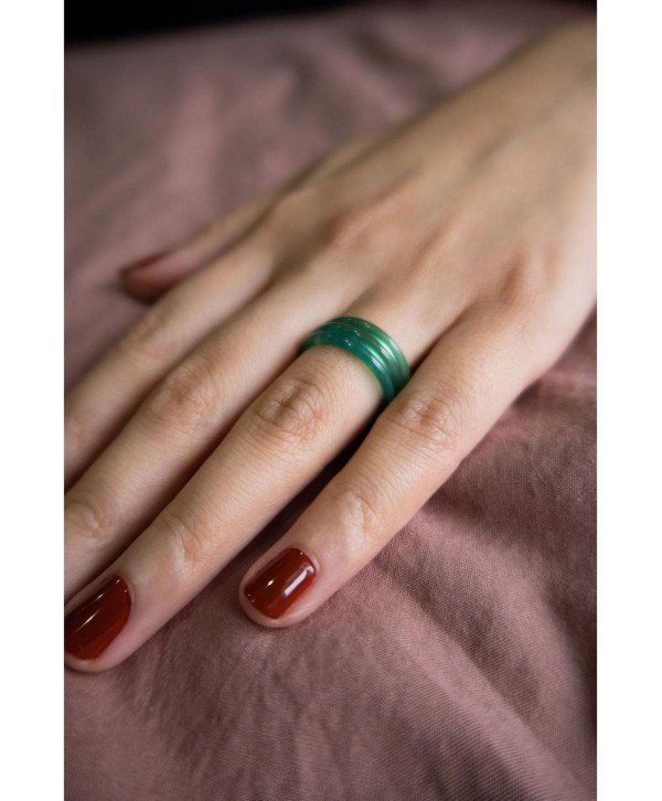 Green jade stone skinny stacking rings