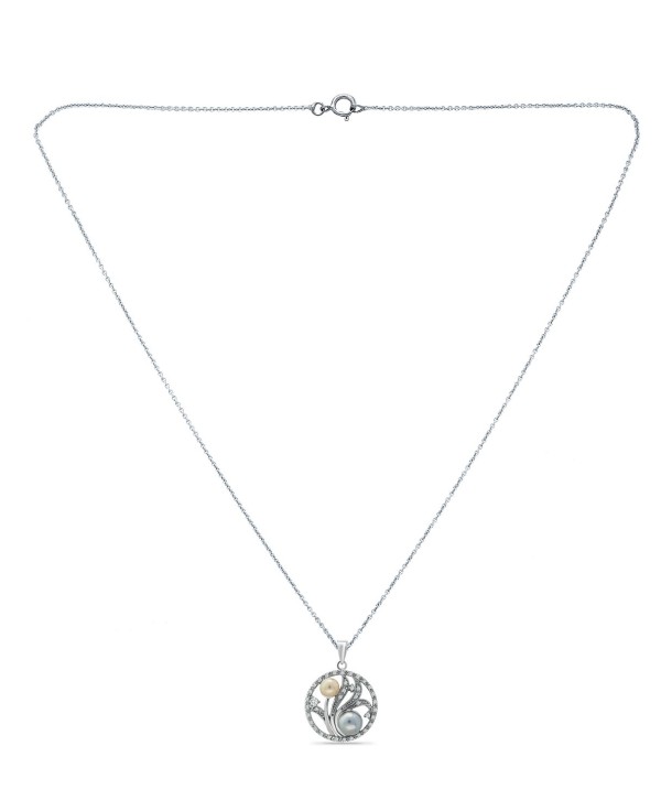 Cubic Zirconia Floral Medallion Pendant in Silver Plate 18