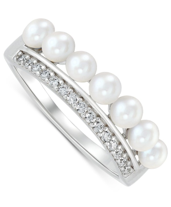 Button Pearl (3 - 3-1/2mm) & Cubic Zirconia Double Row Ring