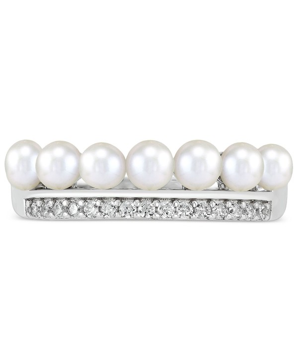 Button Pearl (3 - 3-1/2mm) & Cubic Zirconia Double Row Ring