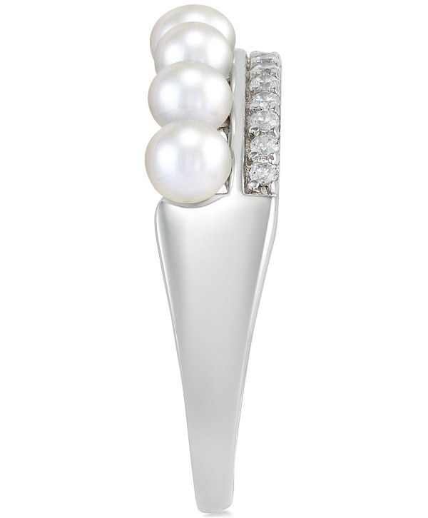 Button Pearl (3 - 3-1/2mm) & Cubic Zirconia Double Row Ring