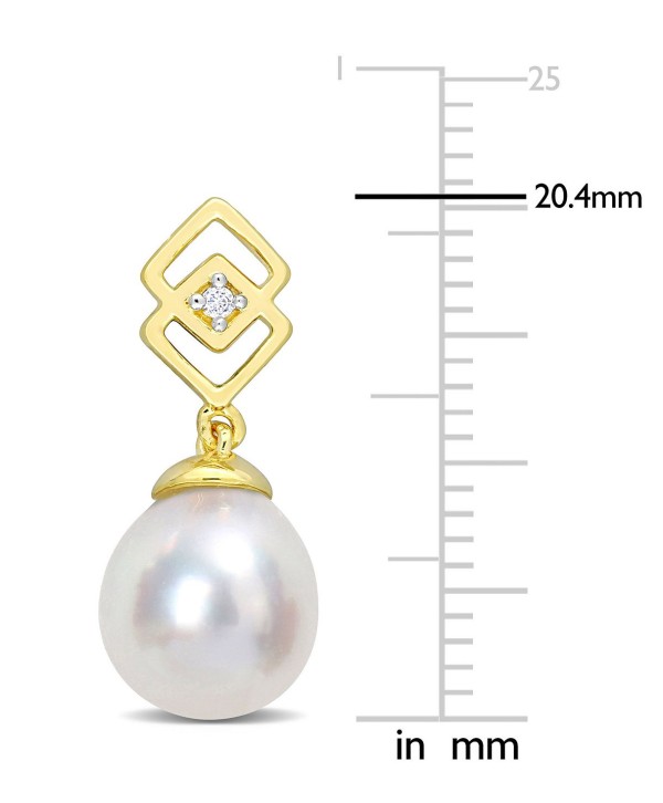 Oval Pearl (8-9mm) & White Topaz Accent Drop Earrings in Gold-Tone