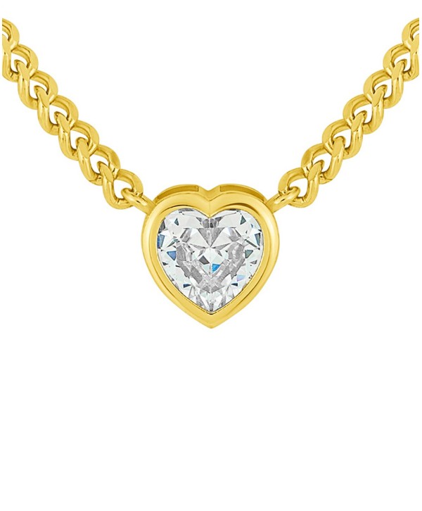 Cubic Zirconia (7.5 ctt.w.) Heart and Curb Chain Necklace in Fine Silver Plated