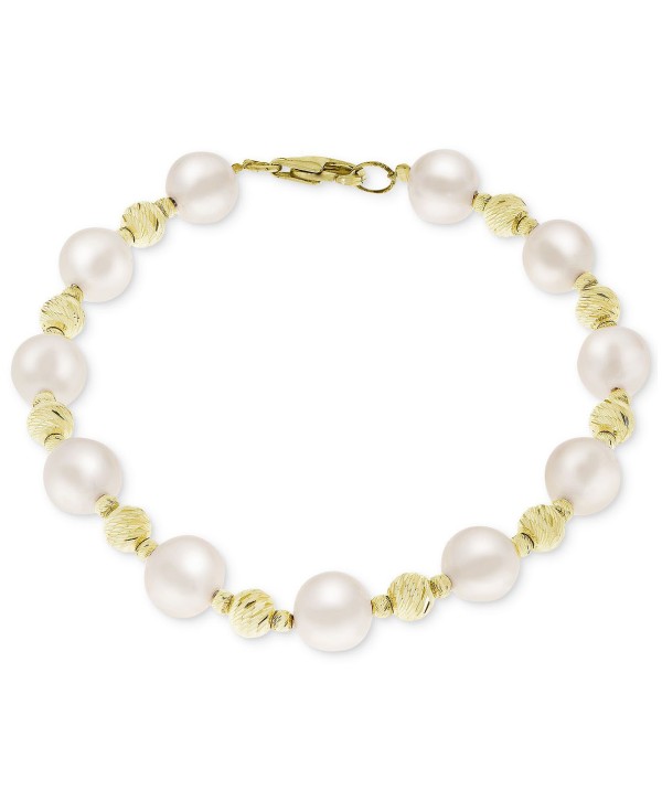 Cultured Freshwater Pearl (8mm) & Bead Bracelet in 14k