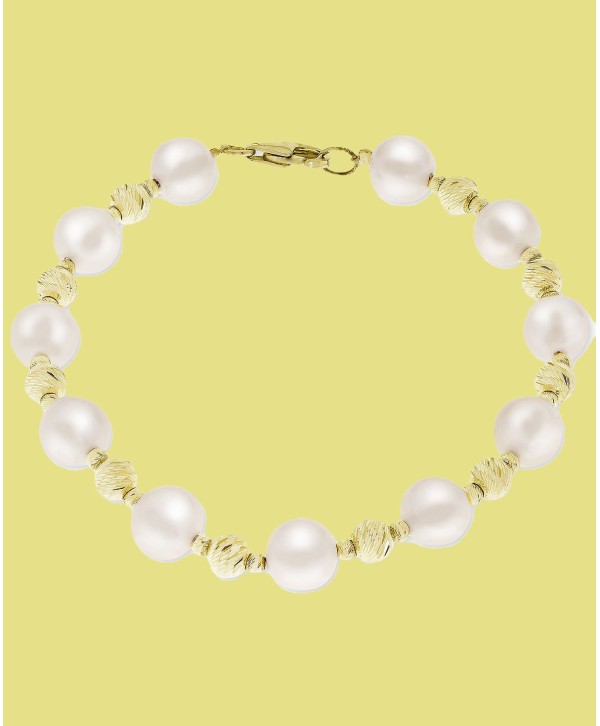 Cultured Freshwater Pearl (8mm) & Bead Bracelet in 14k