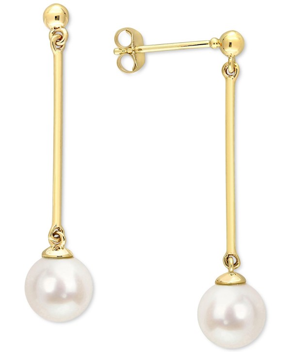 Cultured Freshwater Pearl (7mm) Linear Drop Earrings in 10k Gold