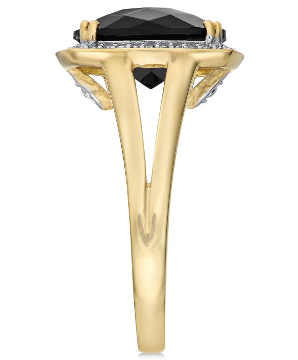 Faceted Onyx (4-1/2 ct) and Diamond (1/5 ct) Ring in 14k Gold