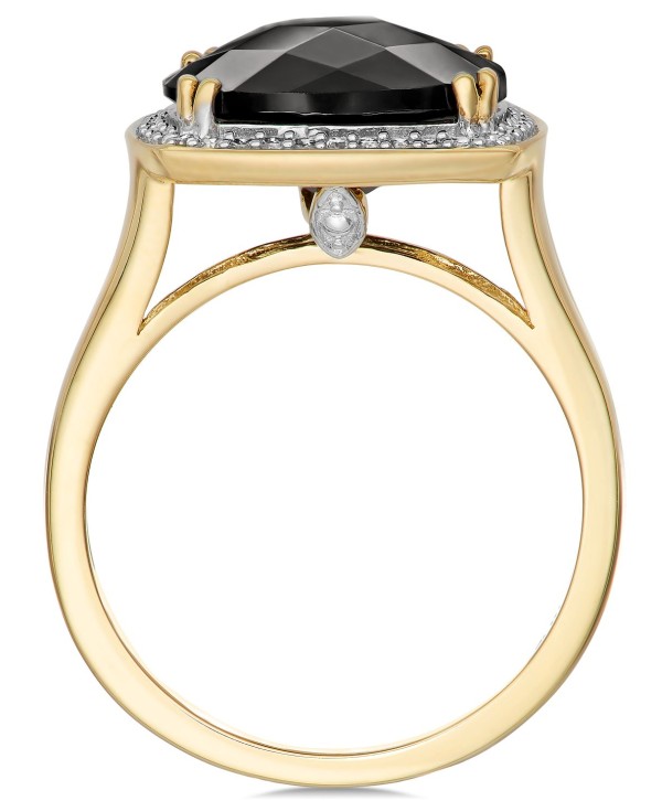 Faceted Onyx (4-1/2 ct) and Diamond (1/5 ct) Ring in 14k Gold