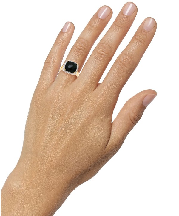 Faceted Onyx (4-1/2 ct) and Diamond (1/5 ct) Ring in 14k Gold