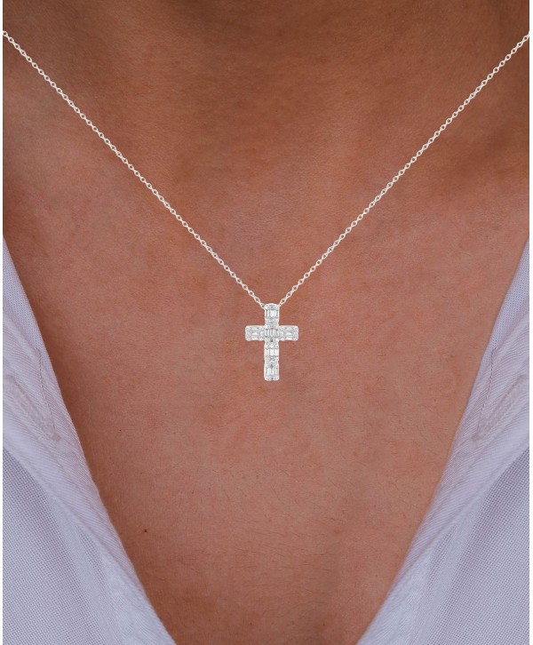 Cubic Zirconia Cross Necklace (1 1/2 ct) in Sterling Silver