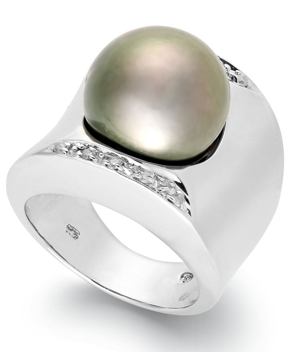 Tahitian Pearl (13mm) and Diamond (1/8 ct) Ring