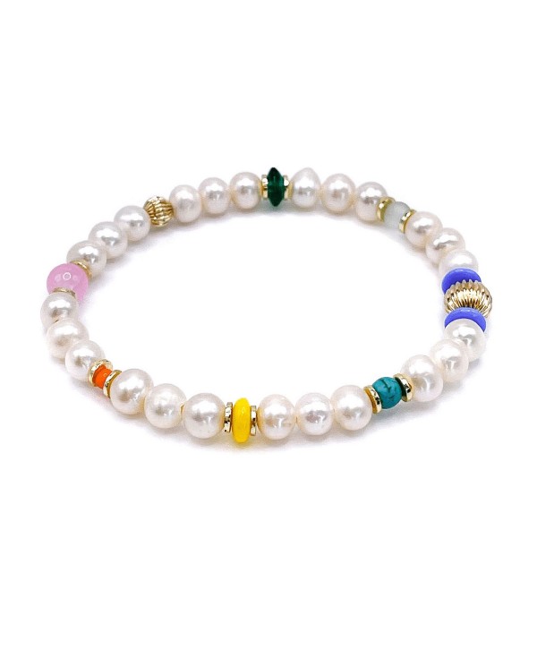 Non-Tarnishing Gold Filled Balls and Freshwater Pearls Stretch Bracelet