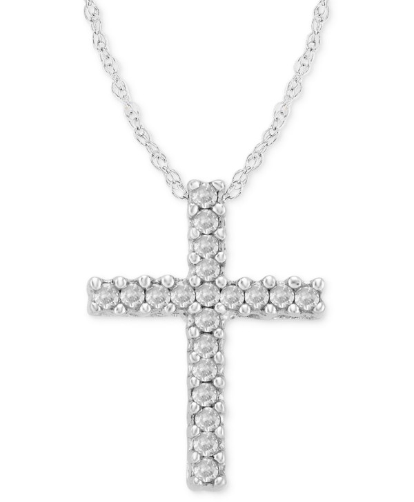 Diamond Cross Pendant Necklace in 14k White Gold (1/10 ct)