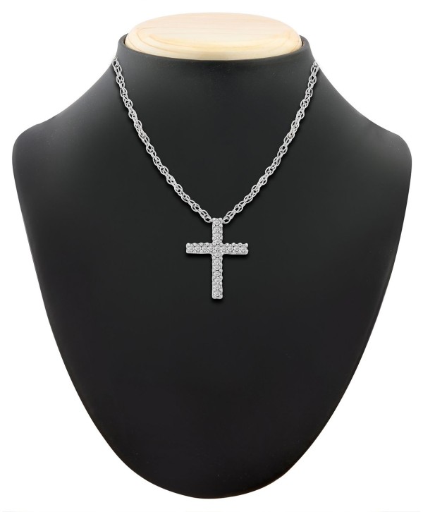 Diamond Cross Pendant Necklace in 14k White Gold (1/10 ct)