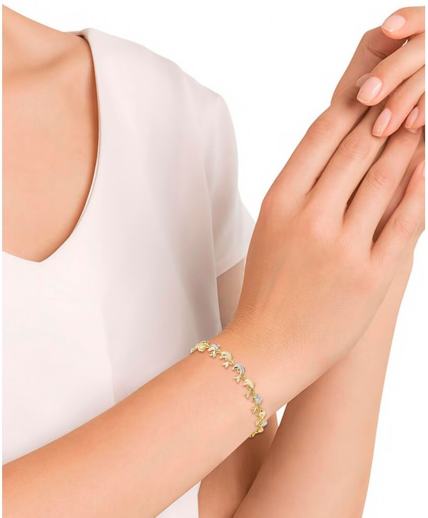 Diamond Accent Dolphin  Adjustable Bracelet in Silver-Plated Brass