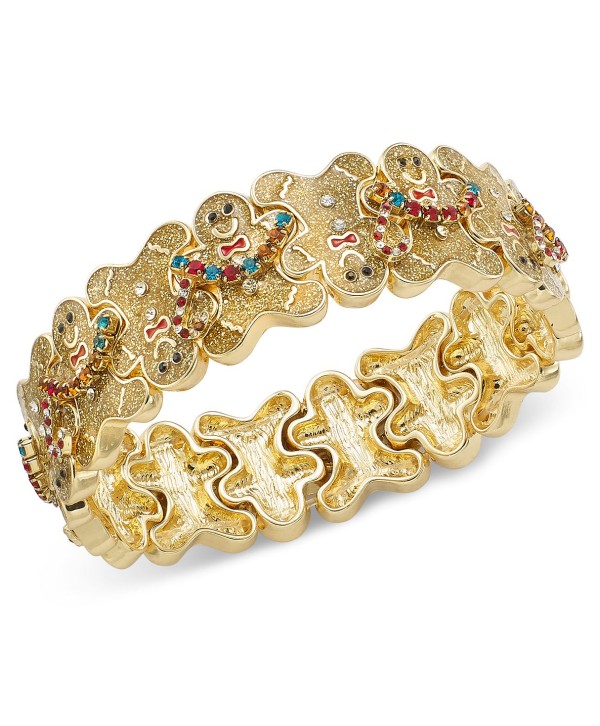 Gold-Tone Multicolor Crystal Glitter Gingerbread Stretch Bracelet