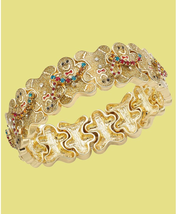 Gold-Tone Multicolor Crystal Glitter Gingerbread Stretch Bracelet