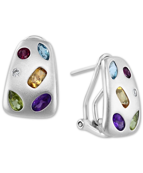 Multi-Gemstone (2 ct) & Diamond (1/20 ct) Hoop Earrings