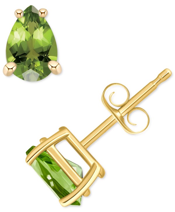 Peridot Pear Stud Earrings (1 ct) in 14k Gold