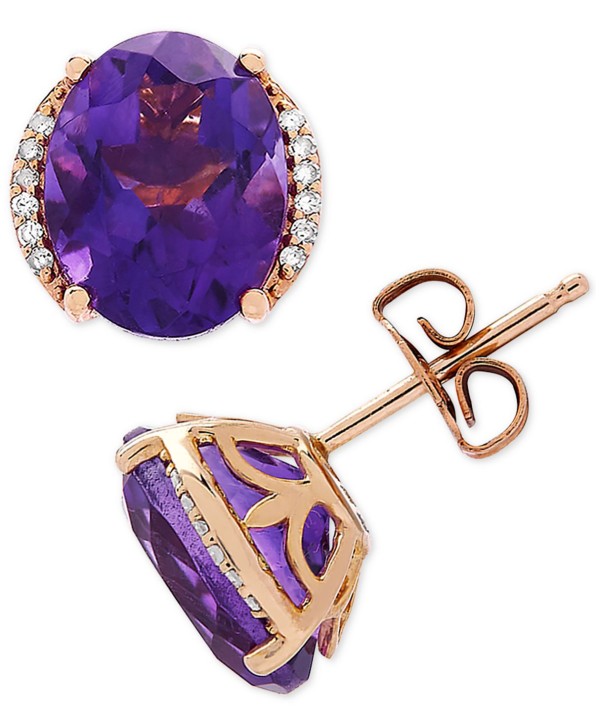 Amethyst (3-1/5 ct) & Diamond Accent Stud Earrings in 14k Gold