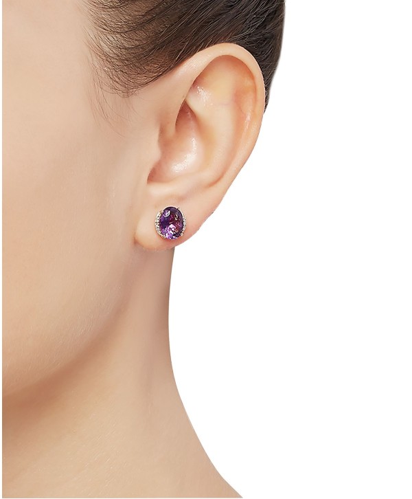 Amethyst (3-1/5 ct) & Diamond Accent Stud Earrings in 14k Gold