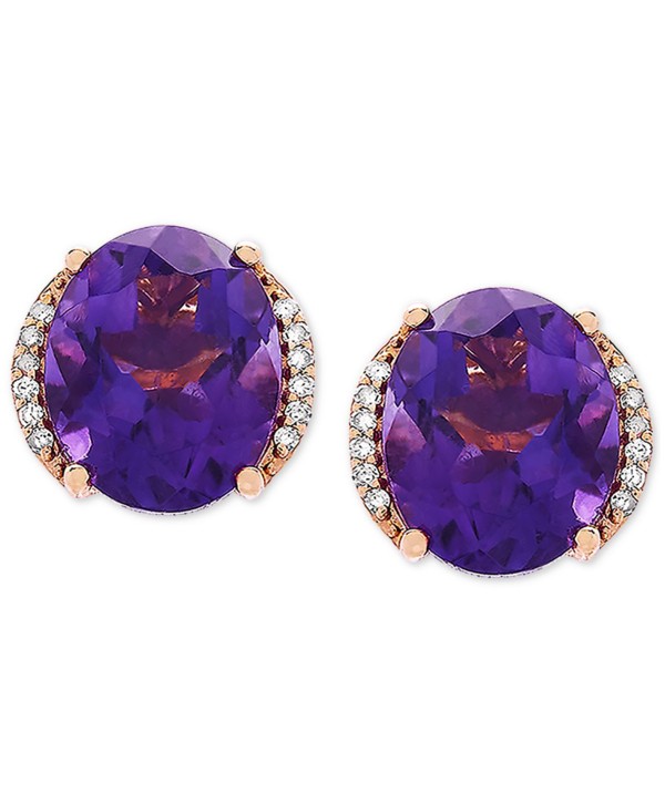 Amethyst (3-1/5 ct) & Diamond Accent Stud Earrings in 14k Gold