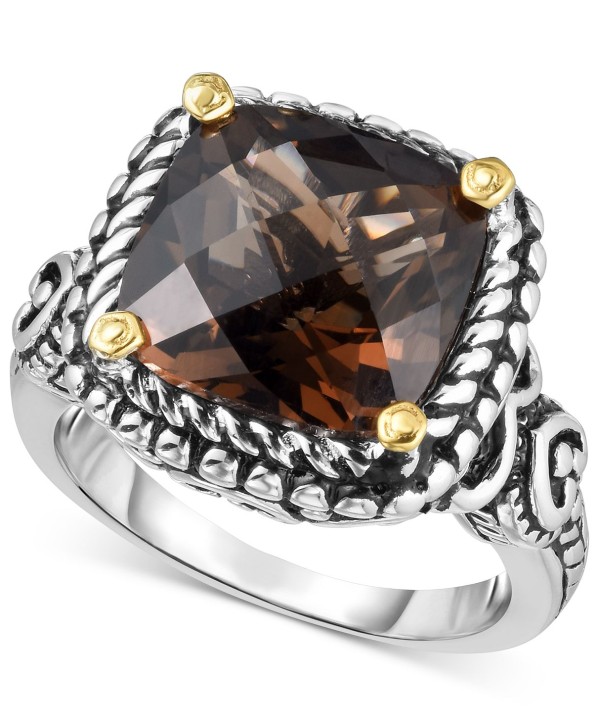 Smoky Quartz (6 ct) Ring in Sterling Silver and 14k Gold