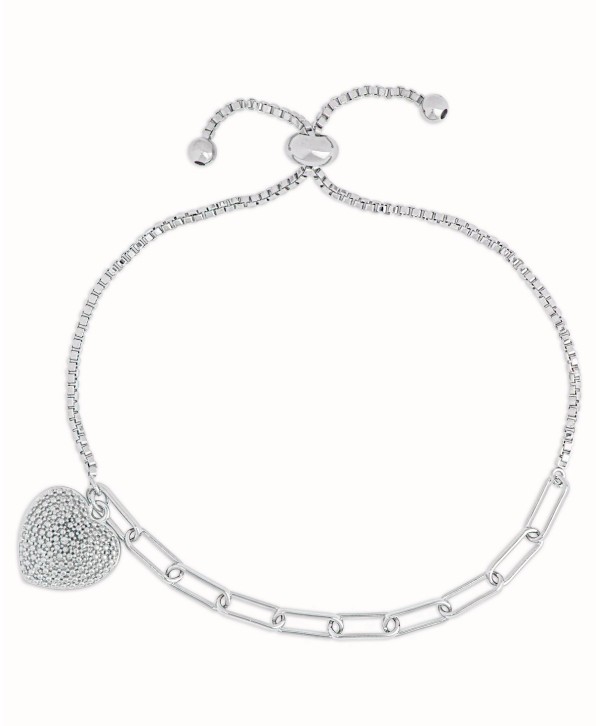 Diamond Accent Open Link Heart Bracelet in Fine Silver Plate