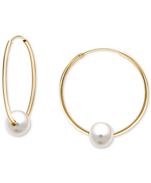 Cultured Freshwater Pearl (10mm) Medium Hoop Earrings, 1.5