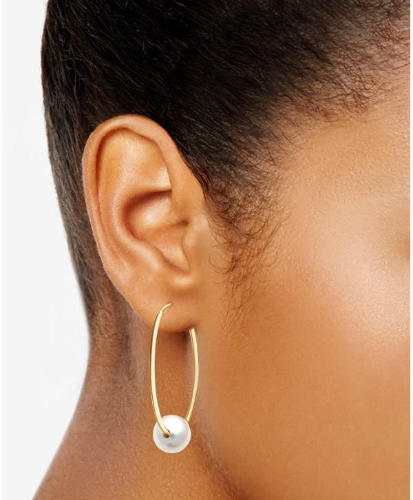 Cultured Freshwater Pearl (10mm) Medium Hoop Earrings, 1.5