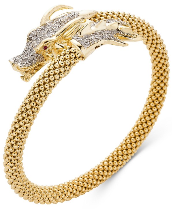 Diamond Dragon Bypass Bracelet (1 ct) in 14k Gold over